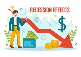 Rezession Auswirkungen Vektor Illustration mit Einschlag auf wirtschaftlich Wachstum und wirtschaftlich Aktivität Ablehnen Ergebnis im eben Karikatur Hand gezeichnet Vorlagen