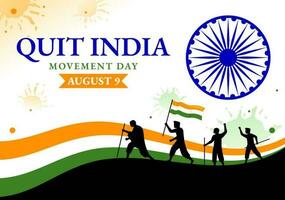 Verlassen Indien Bewegung Tag Vektor Illustration auf 9 August mit indisch Flagge und Menschen Silhouette im eben Karikatur Hand gezeichnet Hintergrund Vorlagen