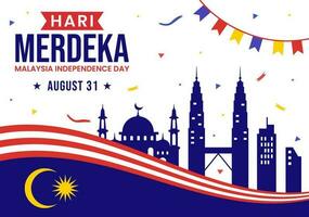 malaysia oberoende dag vektor illustration på 31 augusti med vinka flagga i nationell Semester platt tecknad serie hand dragen bakgrund mallar
