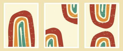 einstellen von Mauer Dekoration Regenbogen Design mit Jahrgang Stil und Grunge Textur, Boho minimalistisch Kunst Design, Abdeckung, drucken und Karte vektor