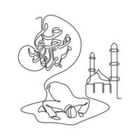 einer kontinuierlich Linie Zeichnung von islamisch Neu Jahr. Menschen beten Konzept Vektor Illustration im einfach linear Stil. Arabisch Übersetzung ist glücklich islamisch Neu Jahr