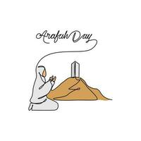 ett kontinuerlig linje teckning av arafah dag. islamic Semester den där falls på de 9:e dag av dhu al-hijjah av de lunar islamic kalender i enkel linjär stil. islamic design begrepp vektor illustration