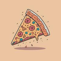 en skiva av pizza vektor, söt enkel minimalistisk ost smältande på topp av pizza platt illustration, snabb mat begrepp vektor