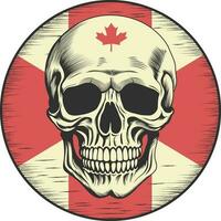 årgång retro kanadensisk flagga bricka design. skalle och flagga av Kanada. vektor illustration.