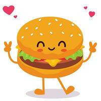 Lycklig leende söt söt hamburgare. vektor platt tecknad serie karaktär illustration ikon design. isolerat på vit bakgrund. hamburgare, snabb mat