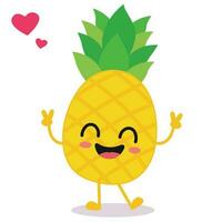 Lycklig leende söt söt ananas. vektor platt frukt karaktär illustration maskot design. isolerat på vit bakgrund.