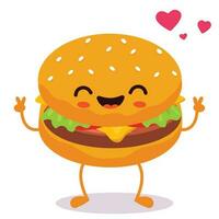 Lycklig leende söt söt hamburgare. vektor platt tecknad serie karaktär illustration ikon design. isolerat på vit bakgrund. hamburgare, snabb mat