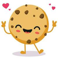 süß Schokolade Chip Plätzchen Karikatur Charakter mit glücklich Gesicht Vektor Illustration