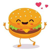 glücklich lächelnd kawaii süß Burger. Vektor eben Karikatur Charakter Illustration Symbol Design. isoliert auf Weiß Hintergrund. Burger, schnell Essen