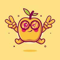 komisch Aprikose Obst Charakter Maskottchen mit Frieden Zeichen Hand Geste isoliert Karikatur im eben Stil Design vektor