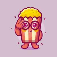 söt popcorn karaktär maskot med ok tecken hand gest isolerat tecknad serie i platt stil design vektor