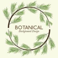 tropiska blad i cirkulär ram och bokstäver botanisk bakgrundsdesign vektor