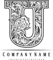 Luxus Jahrgang Initiale u Brief Blumen- Logo Ornament Silhouette Vektor Abbildungen zum Ihre Arbeit Logo, Fan-Shop T-Shirt, Aufkleber und Etikette Entwürfe, Poster, Gruß Karten Werbung Geschäft