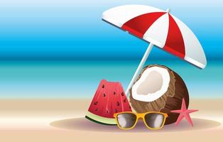 hallo sommerferien mit kokos und regenschirm vektor