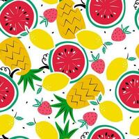 ljus frukt sömlös mönster, vattenmelon, citron, jordgubb och ananas, idealisk för interiör dekoration, Ansökan på tyg eller papper vektor