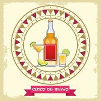 cinco de mayo firande med tequila cocktails cirkulär ram vektor
