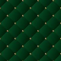klassisk volym sömlös mönster med fyrkant rutnät och gyllene knappar. grön bakgrund tycka om soffa klädsel. grön Färg vektor