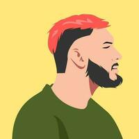 Porträt von ein gut aussehend Mann mit ein rot Mohawk Frisur und ein Bart Seite Sicht. geeignet zum Benutzerbild, Sozial Medien Profil Foto. Vektor Grafik.