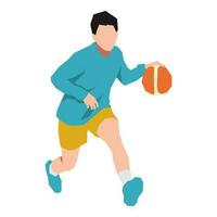 Junge Charakter ist spielen und Dribbling ein Basketball. können Sein benutzt zum Basketball, Sport, Aktivität, Ausbildung, usw. eben Vektor Illustration.