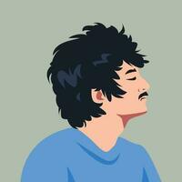 avatar porträtt av en manlig ansikte med krusig, lockigt hår och en mustasch. sida se. vektor grafisk.