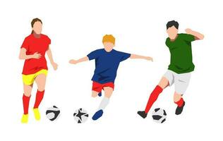 einstellen von Gruppen von weiblich, Junge und männlich Fußball Spieler. Sport Thema, Fußball, Aktivität. eben Vektor Illustration.