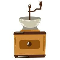 Kaffee Mühle Schleifer. Ausrüstung zum Herstellung aromatisch Getränk. Hand gezeichnet Vektor Illustration im Gekritzel Stil