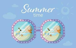 Sommer- Sonnenbrille Poster Design Vektor Illustration. das Konzept von Sonnenbrille zum Sommer- Urlaub. es ist Sommer- Zeit Banner