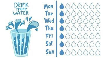 vatten balans spårare. glasögon med vatten. dryck Mer vatten planerare. platt vektor illustration isolerat på vit bakgrund.