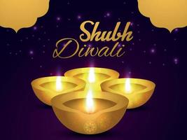 Shubh Diwali Einladung Grußkarte mit Diwali Diya auf kreativem Hintergrund vektor