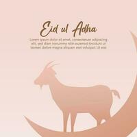 eid-ul-adha mubarak bakgrund med ko, get silhuett och moské illustration i halvmåne måne ljus. vektor