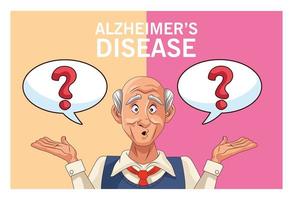 gammal man patient av Alzheimers sjukdom med fråga pratbubblan vektor
