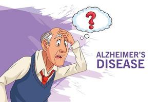 gammal man patient av Alzheimers sjukdom med fråga pratbubblan vektor