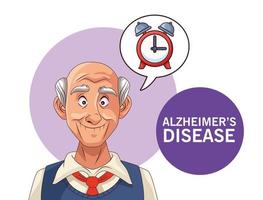 gammal man patient av Alzheimers sjukdom med väckarklocka i pratbubblan vektor