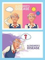 gamla män patienter med Alzheimers sjukdom med pratbubblor och pusselbitar vektor