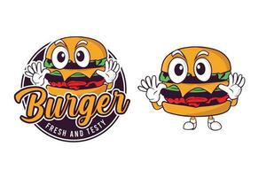 retro Burger Jahrgang Logo, Abzeichen Design. retro Burger gemeinsam. Jahrgang schnell Essen Illustration. Logo Cheeseburger Design. vektor