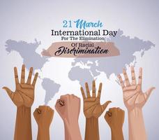 Stop Rassismus International Day Poster mit Händen und Planet Erde and vektor