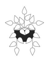 dekorativ krukväxt i pott platt svartvit isolerat vektor objekt. små hängande pott med växt. redigerbar svart och vit linje konst teckning. enkel översikt fläck illustration för webb grafisk design