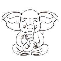 wenig süß Ganesh, religiös traditionell Gott Elefant Gliederung Zeichnung im Karikatur Charakter isoliert auf Weiß Hintergrund. Vektor Illustration