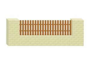 staket från sten tegelstenar och trä- plankor i tecknad serie platt stil isolerat på vit bakgrund. byggnad, konstruktion för skydd. design element. stock vektor illustration