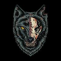 ein Zombie Wolf mit ein halb zerstört Gesicht vektor