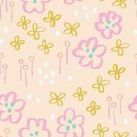 schön Blumen- Feld Vektor Textur. nahtlos Blumen- Muster mit Hand gezeichnet Tinte Blumen und Blätter. abstrakt botanisch Hintergrund