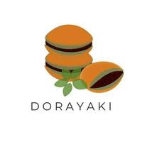 logotyp illustration av grön te dorayaki med röd jordnöt Smör fyllning vektor