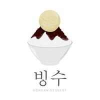 koreanska ljuv röd böna rakat is illustration bingsu bingsoo med Lagt till is grädde vektor