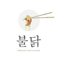 koreanska kryddad kyckling illustration logotyp buldak uppäten med ätpinnar vektor
