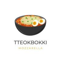 Logo Illustration von Koreanisch Reis Kuchen tteokbokki mit geschmolzen Mozzarella Käse vektor