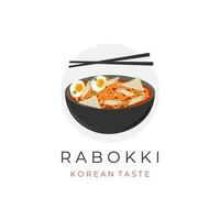 logotyp illustration av koreanska omedelbar spaghetti ramyeon tteokbokki rabokki med ätpinnar vektor