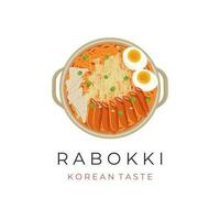 koreanska kryddad omedelbar nudel illustration logotyp ramyeon tteokbokki rabokki med Lagt till smält ost vektor