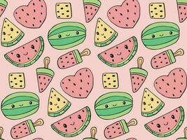 süß Vektor Wassermelone Tag Textur, nahtlos Sommer- tropisch Obst Muster, saftig Verpackung und Scrapbooking Papier, Wassermelone Scheibe und Eis Sahne Stoff