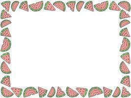 Vektor Gekritzel süß Wassermelone rahmen, Sommer- Obst rechteckig Grenze, eben vegan Gruß Karte Vorlage