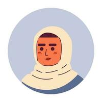 positiv arab kvinna i hijab semi platt vektor karaktär huvud. redigerbar tecknad serie avatar ikon. ansikte känsla. färgrik fläck illustration för webb grafisk design, animering